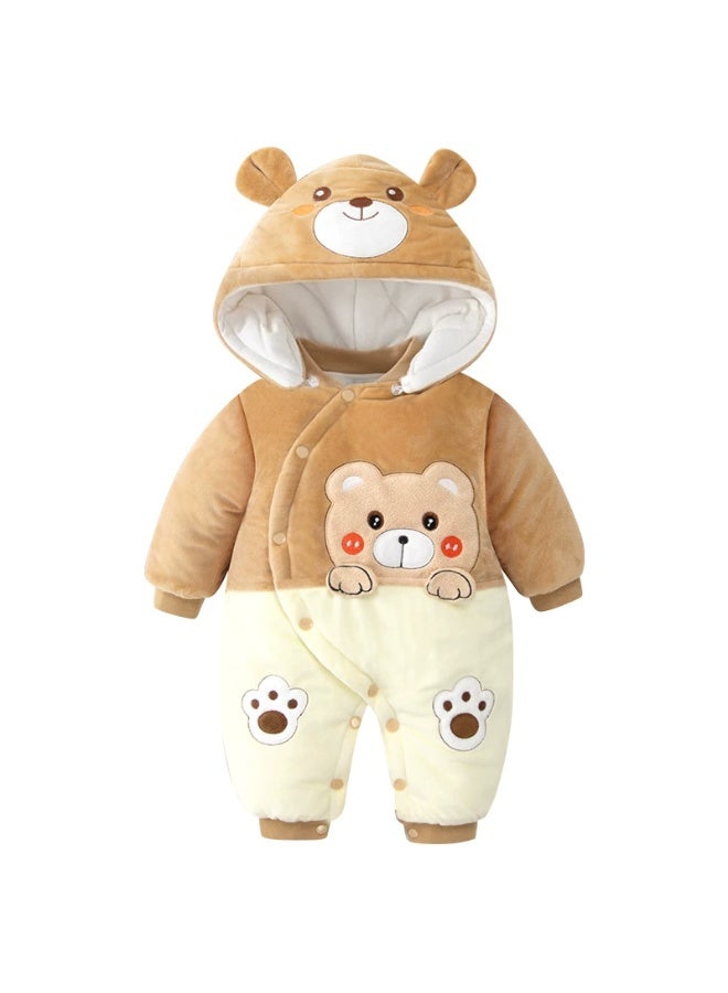Newborn Baby Winter Romper Padded Thickened Pure Cotton Jumpsuit With Hood For Infants Boys & Girls